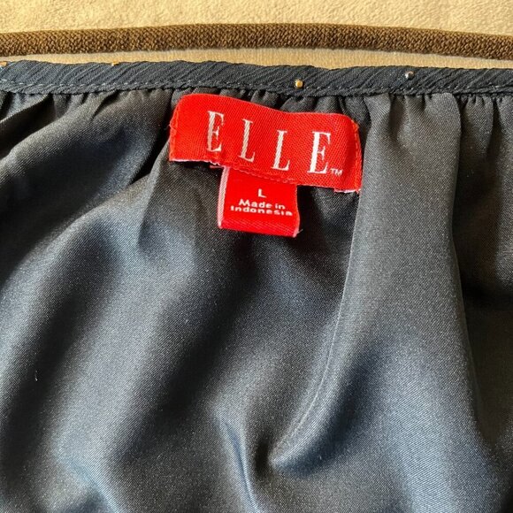 ELLE Blouse Dot Details Sheer Sleeves Scoop Neckline Tie Hem Black & Bronze L - Picture 9 of 14